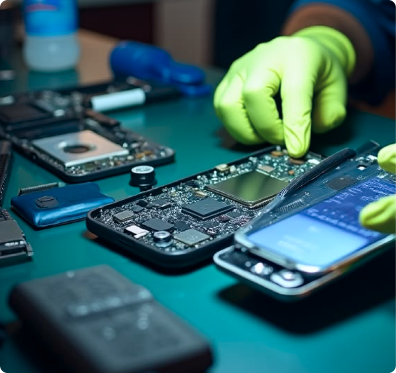 Students learning smartphone repair